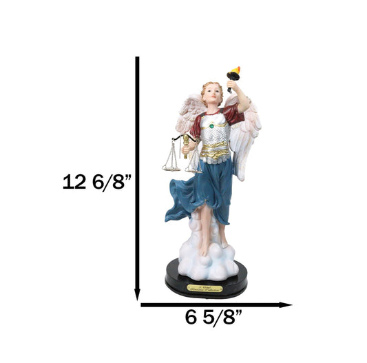 Archangel Saint Uriel Holding Torch and Scales of Justice Figurine With Base 12"