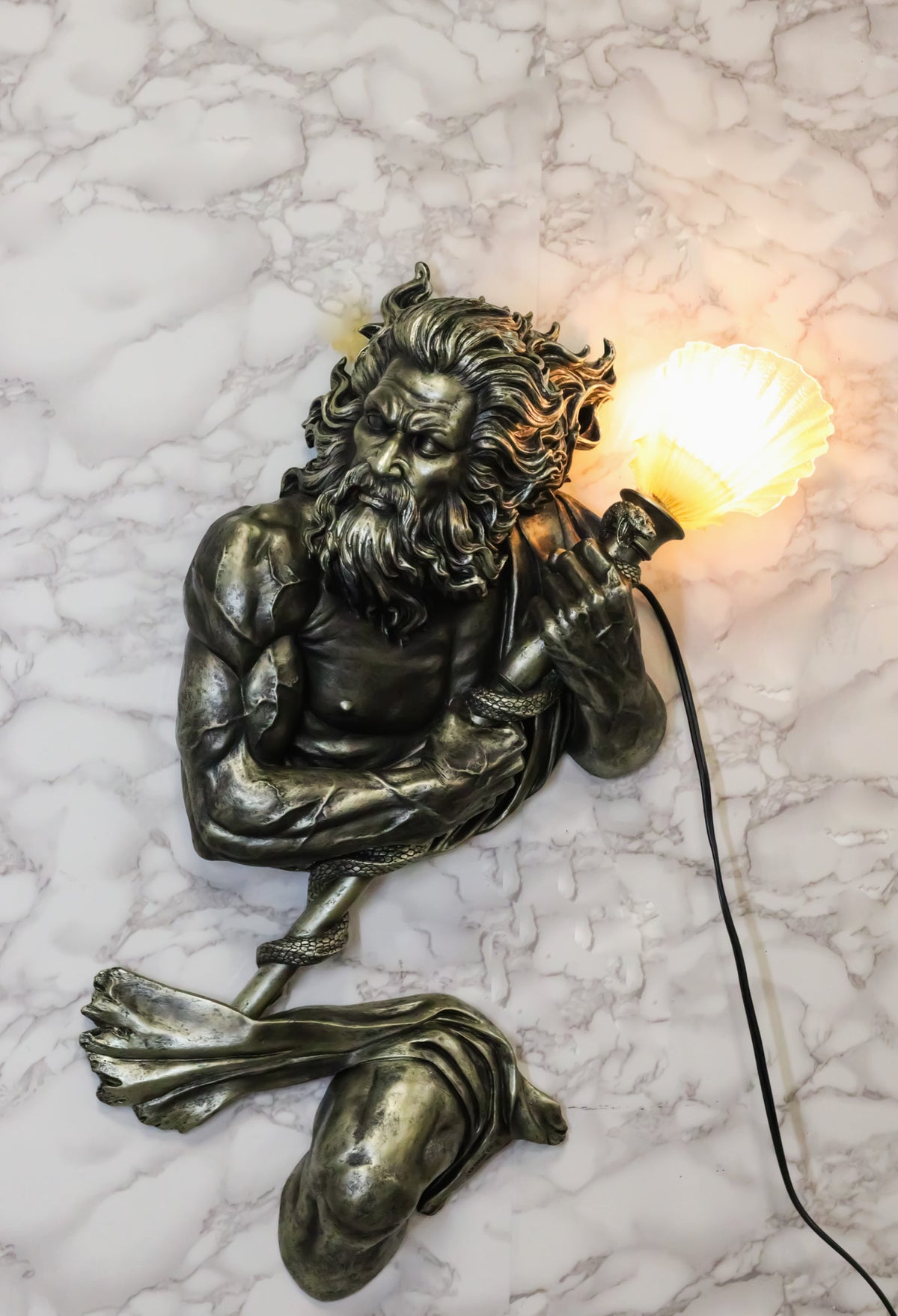 Ebros Gift Ocean Tremor Neptune Poseidon Greek God LED Wall Lamp 28.5" H