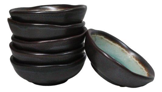 Pack Of 6 Green Crackle Midori Kannyu Wavy Round Condiment Sauce Dishes 2oz