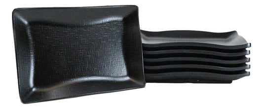 Pack Of 6 Black Silk Melamine Rectangular Wavy Buffet Lunch Sushi Plates 6.75"L