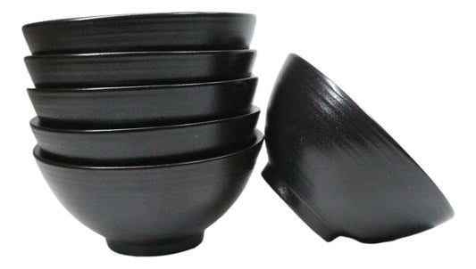 Pack Of 6 Black Kokuyo Minimalist Ceramic Small Rice Soup Appetizer Bowls 10oz