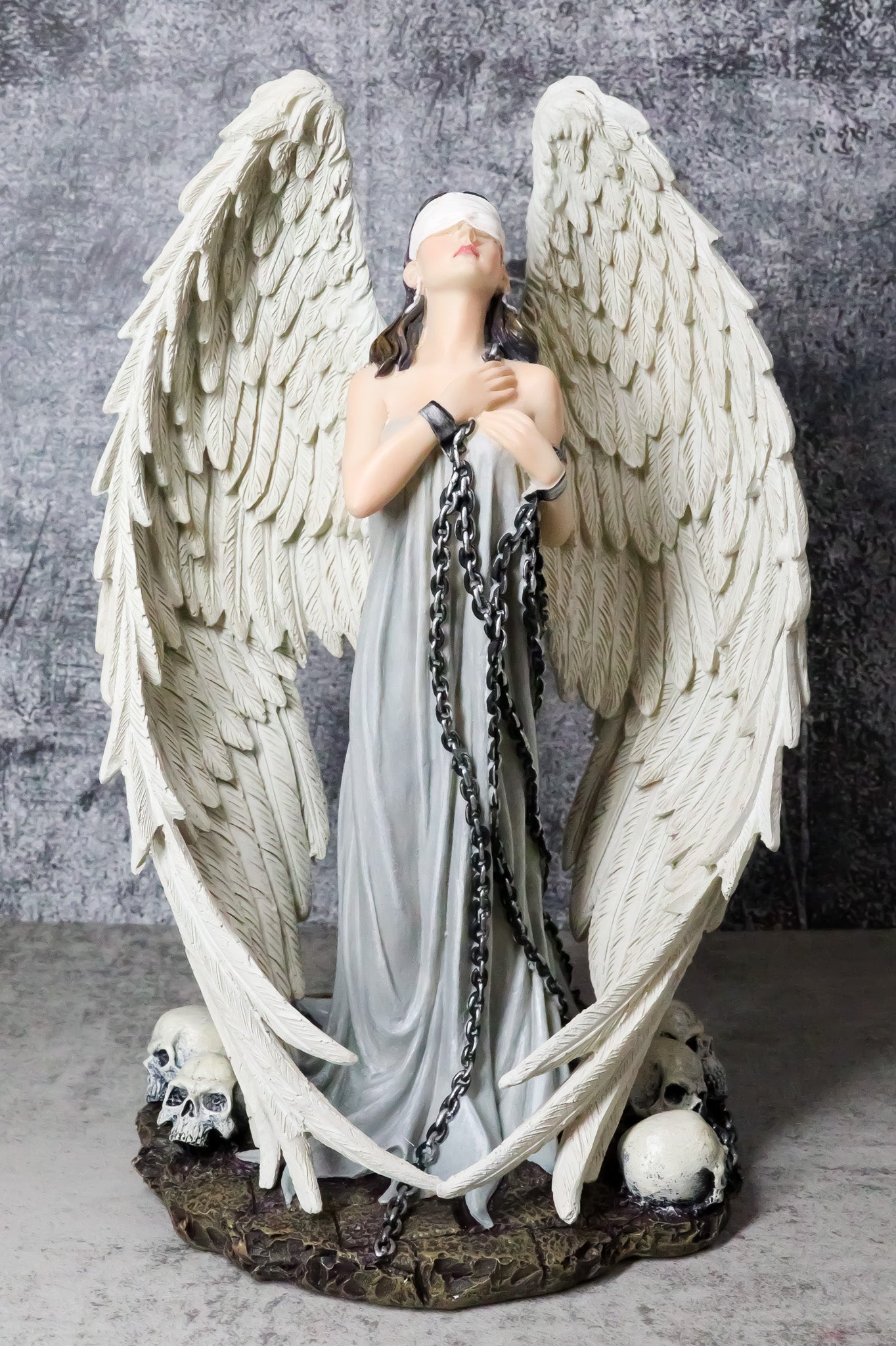 Captive Spirits Blindfolded Standing Angel Tied In Chains By