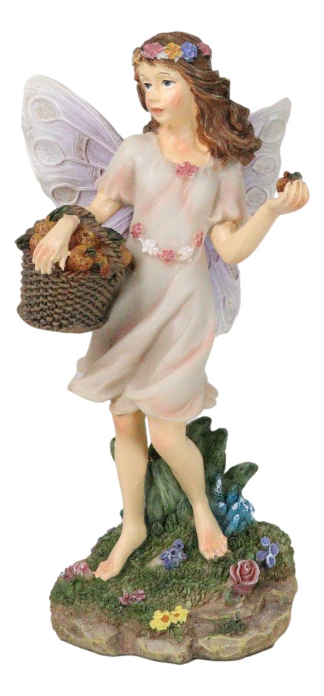 Enchanted Garden Butterfly Fairy With Floral Laurel And Apple Basket Figurine