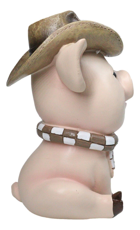 Rustic Western Comical Sitting Pig with Turquoise Cowboy Hat and Scarf Figurine