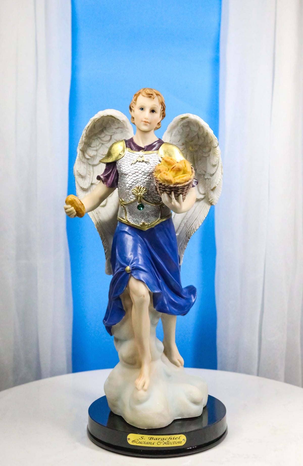 Archangel Saint Barachiel Carrying Bread Basket Christian Figurine W/ Base 12"H