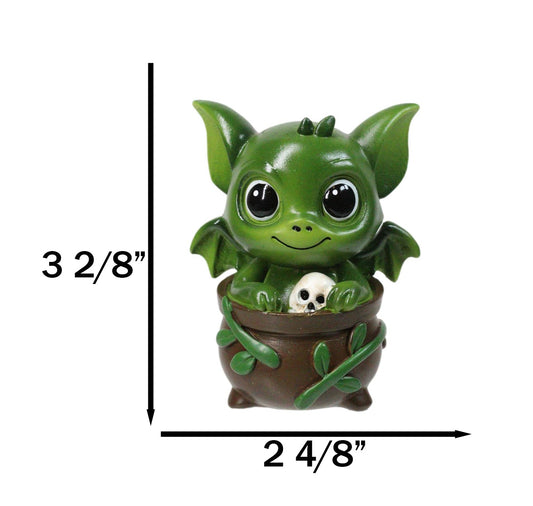 Green Ivy Drake Potion Pals Small Baby Dragon Imp Sitting in Cauldron Figurine
