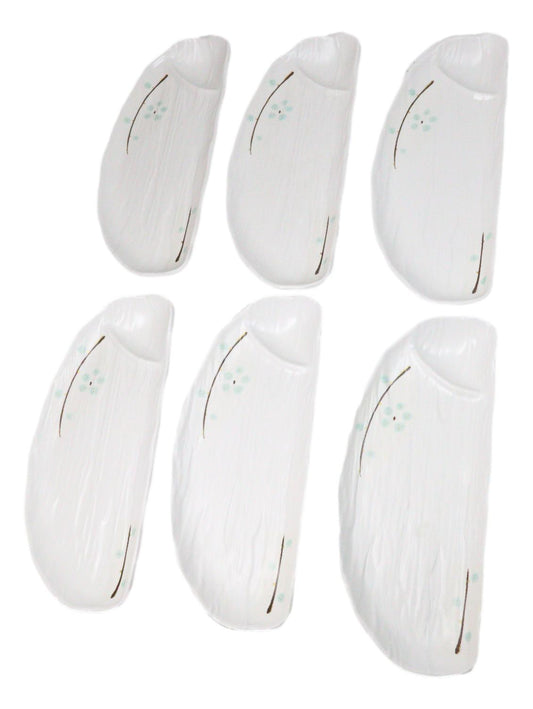 Set Of 6 Yukino Hana Snow Melamine Half Moon Partitioned Sushi Plate Platters