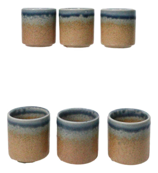 Set of 6 Artistic Blue River Sand Ao Nagashi Porcelain 1.25oz Ochoko Yuzu Cups