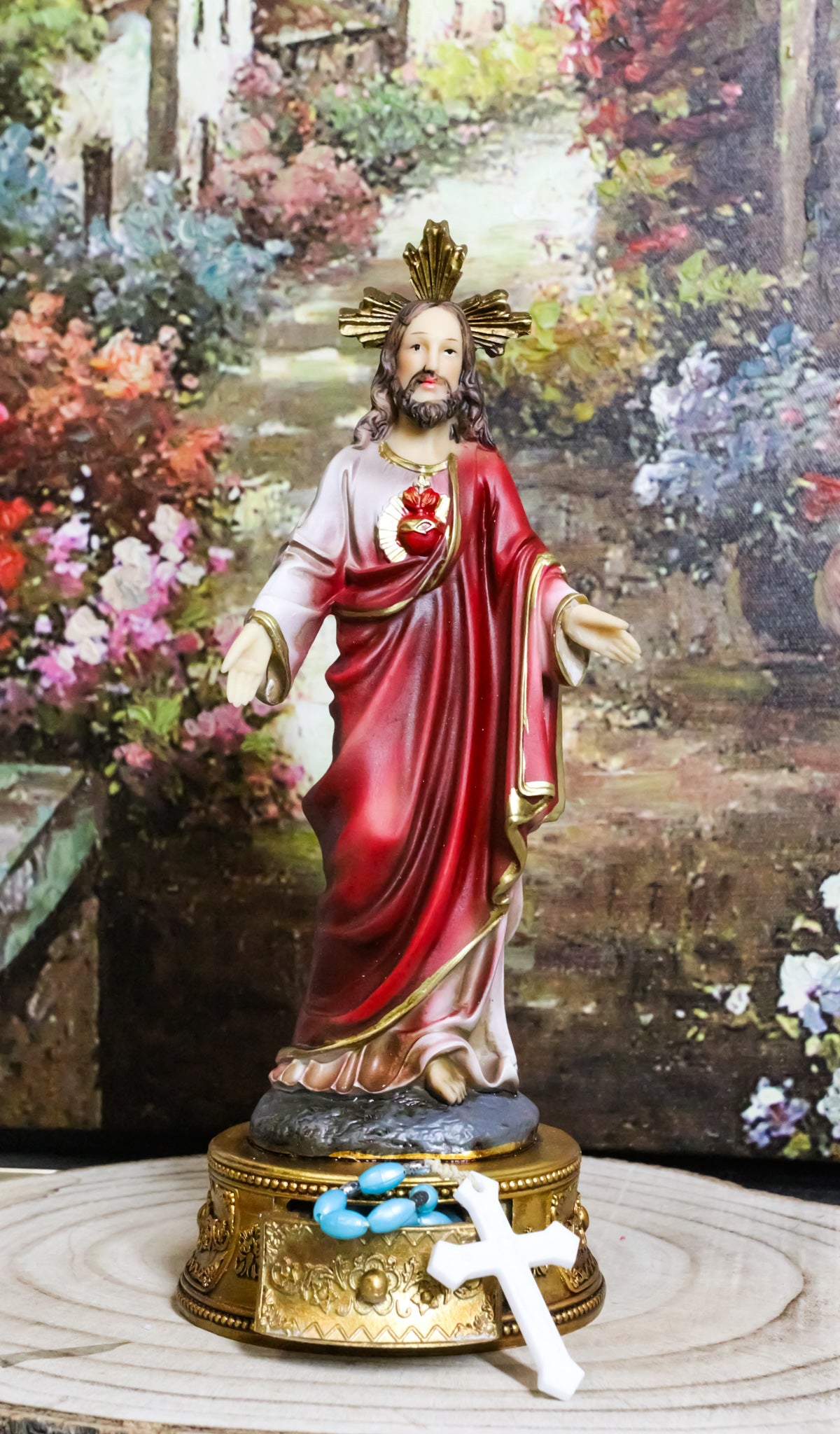 Catholic Christian Sacred Heart of Jesus Christ With Rosary Drawer Box Figurine