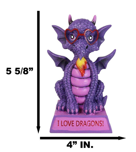 Fantasy Purple Koan Cartoon Chibi Dragon Collectible Figurine I Love Dragons! - Ebros Gift