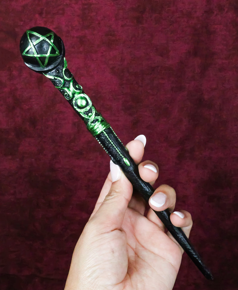 Wicca Shadowsong Pentagram Green Shaman Cosplay Magic Wand 9.5" Accessory Prop