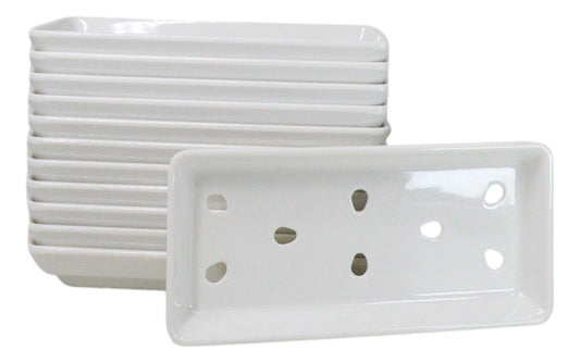 Pack Of 12 White Neta Zara Sushi Case Sashimi Plates With Drip Holes 8" By 3.75" - Ebros Gift