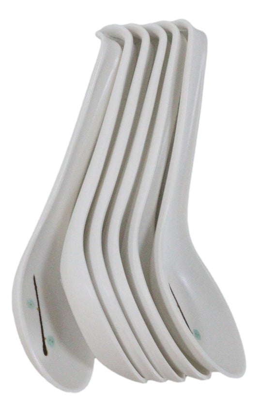 Pack Of 6 Yukino Hana Frostflake Jade Melamine Asian Style Soup Spoons 6.25"L