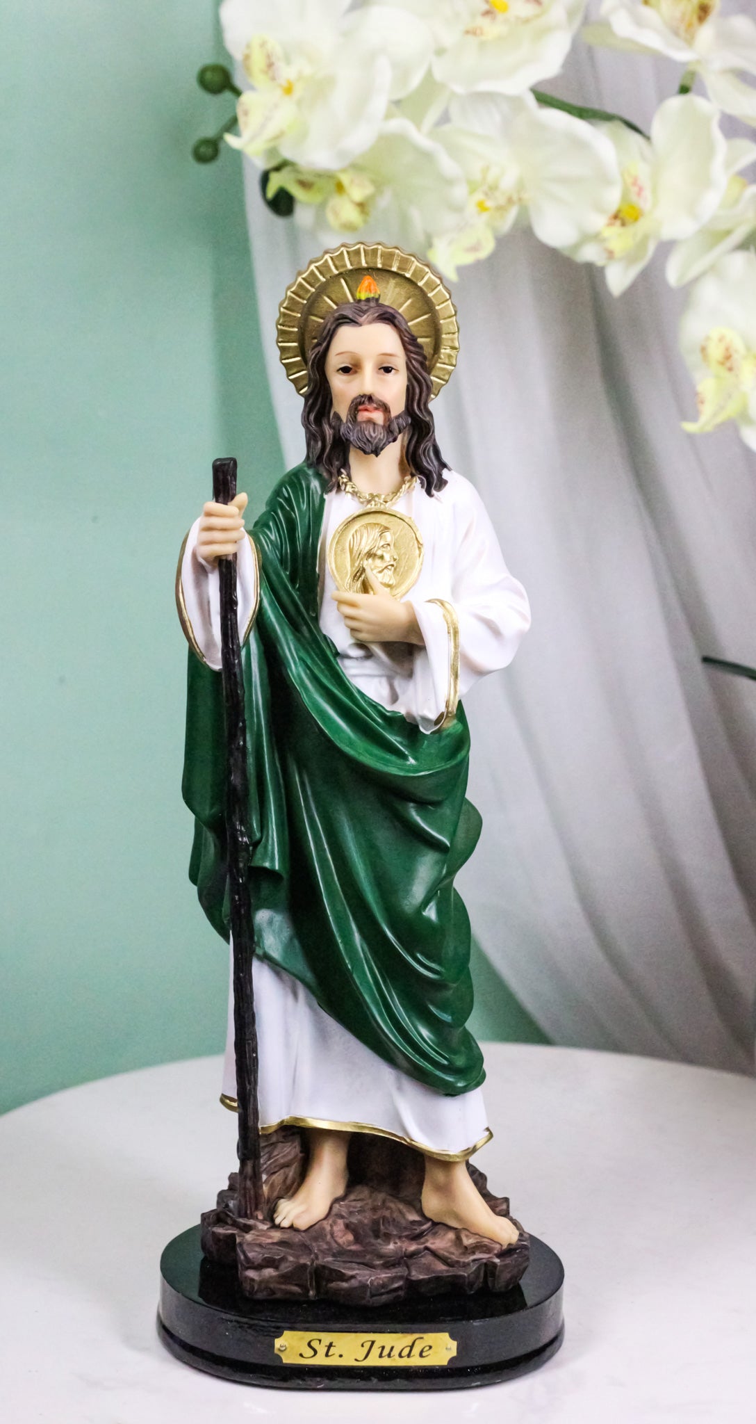 Catholic Apostle Saint Jude Thaddeus On Holy Spirit Fire Figurine With Base 12"H