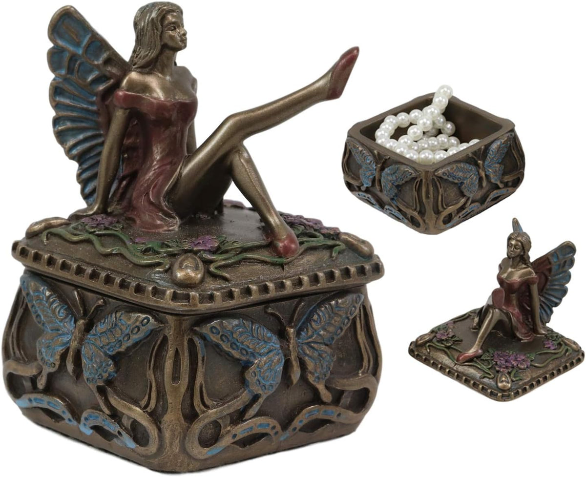 Ebros Gift Decorative Butterfly Fairy Jewelry Trinket Box Small 3.25" Height