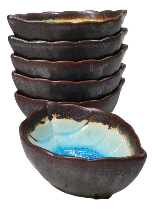 Pack Of 6 Blue Sky Aozora Kannyu Ceramic Leaf Shaped Sauce Condiment Dishes 2oz