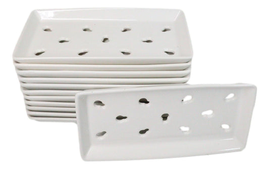 Pack Of 12 Ceramic White Neta Zara Sushi Case Plates With Drip Holes 8" By 4"