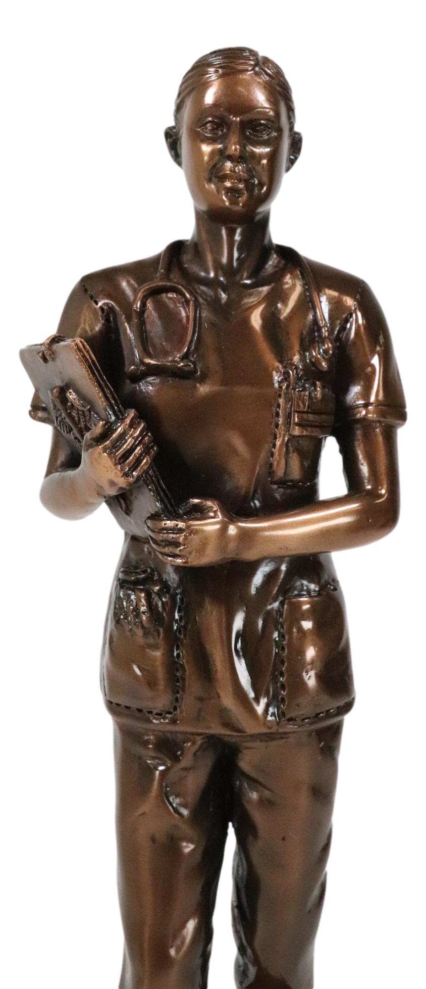 Medical Professional Physician Female Nurse Doctor Bronzed Resin Statue W/ Base - Ebros Gift