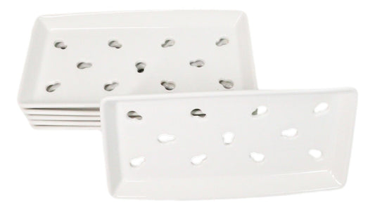 Pack Of 6 Ceramic White Neta Zara Sushi Case Plates With Drip Holes 8" By 4"