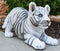 Realistic White Alaskan Siberian Tiger Cub Crouching Decorative Statue 12"L
