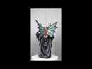 Large Gothic Dragon Fairy Queen In Long Green Robe With Ravens Statue 17"H