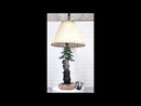 Rustic Western Forest Black Mama Bear With Cubs Climbing On Pine Tree Table Lamp
