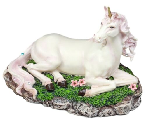Ebros Enchanted Forest Resting Golden Horn Unicorn Figurine Sacred Unicorn Glade 7.5"L