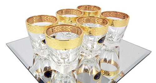 Ebros Gift 10K Gold Plated French Amour Heart Pattern 1.5oz Shot Glass Set of 6 Heavy Base High Clarity Glass