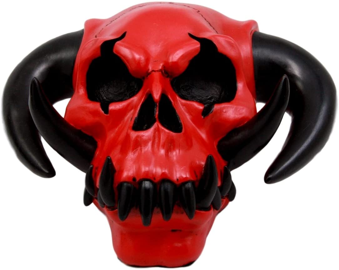 Ebros Gift Horned Demon Hell Skull Figurine 7.5"L Hellboy Skeleton Inferno Sculpture