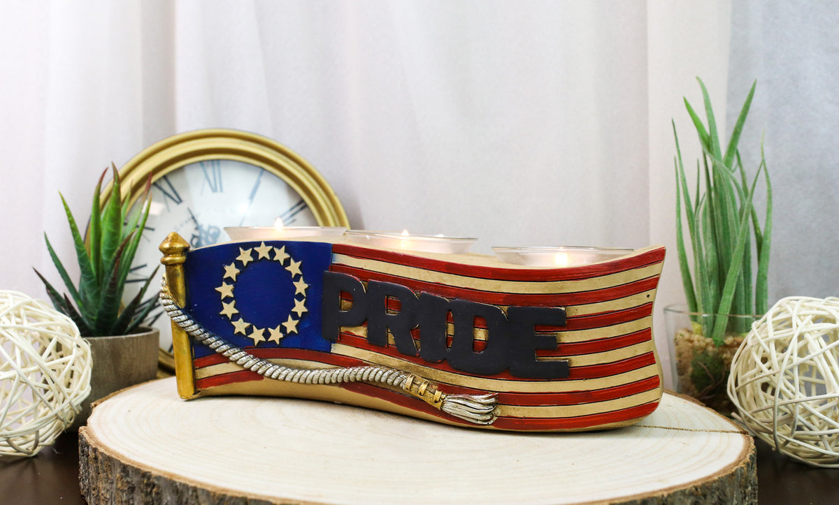 Patriotic Union Stars American Pride Flag 3 Tea Light Votives Candle Holder