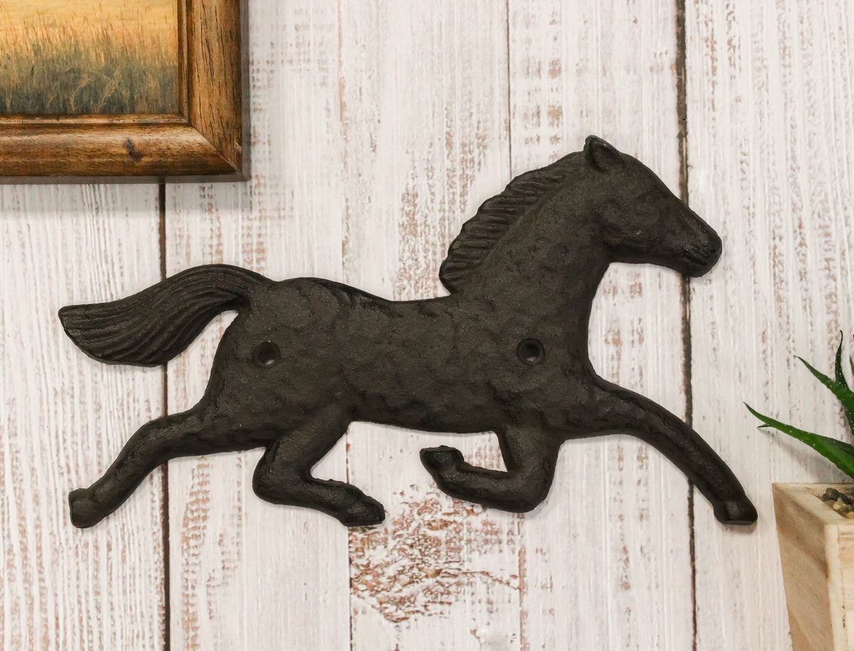 Ebros Cast Iron Rustic Western Country Running Wild Horse Wall Hanging Accent Decor 9" Wide Steed Stallion Horses Farmhouse Decorative Plaque for Cowboys Cowgirls (4)