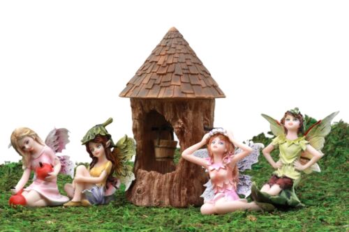 Fairy Garden Miniatures Starter Kit Wishing Well With Four Fairies Figurine Set