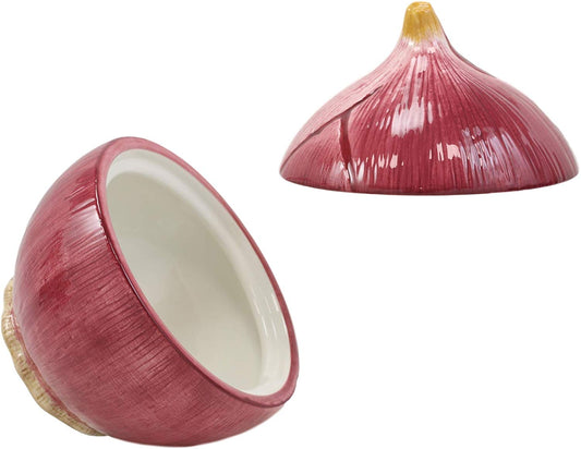 Ebros Ceramic Whole Red Onion Small Container Or Lidded Bowl 5.75"High Storage