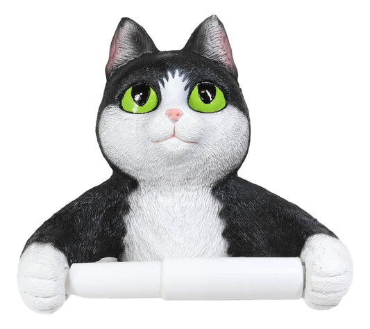 Whimsical Black White Kitten Cat Toilet Paper Roll Holder Bathroom Wall Decor - Ebros Gift