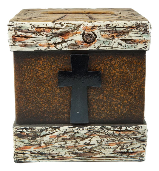 Rustic Western Fleur De Lis Cross With Birchwood Accent Tissue Box Holder Case