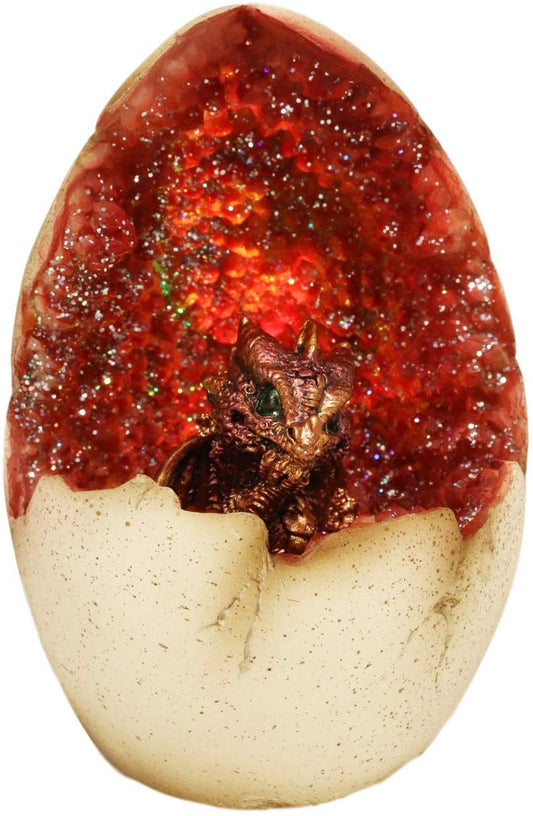 Ebros 5" Tall Red Hatchling Wyrmling Dragon in Crystal Quartz Geode Egg Figurine with Colorful LED Night Light - Ebros Gift