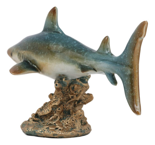 Ebros Gift 7" Long Ocean Marine Beach Coastal Predator Great White Shark Swimming Over Coral Reefs Statue Deep Blue Sea Apex Hunter Sharks Fish Figurine Home Decor - Ebros Gift