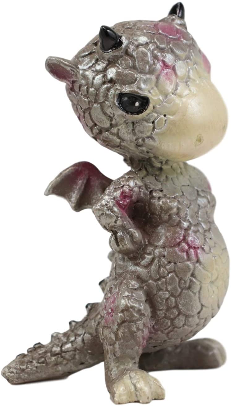 Ebros Small Gray Sulky Wyrmling Baby Hatchling Dragon with Pink Spots Figurine
