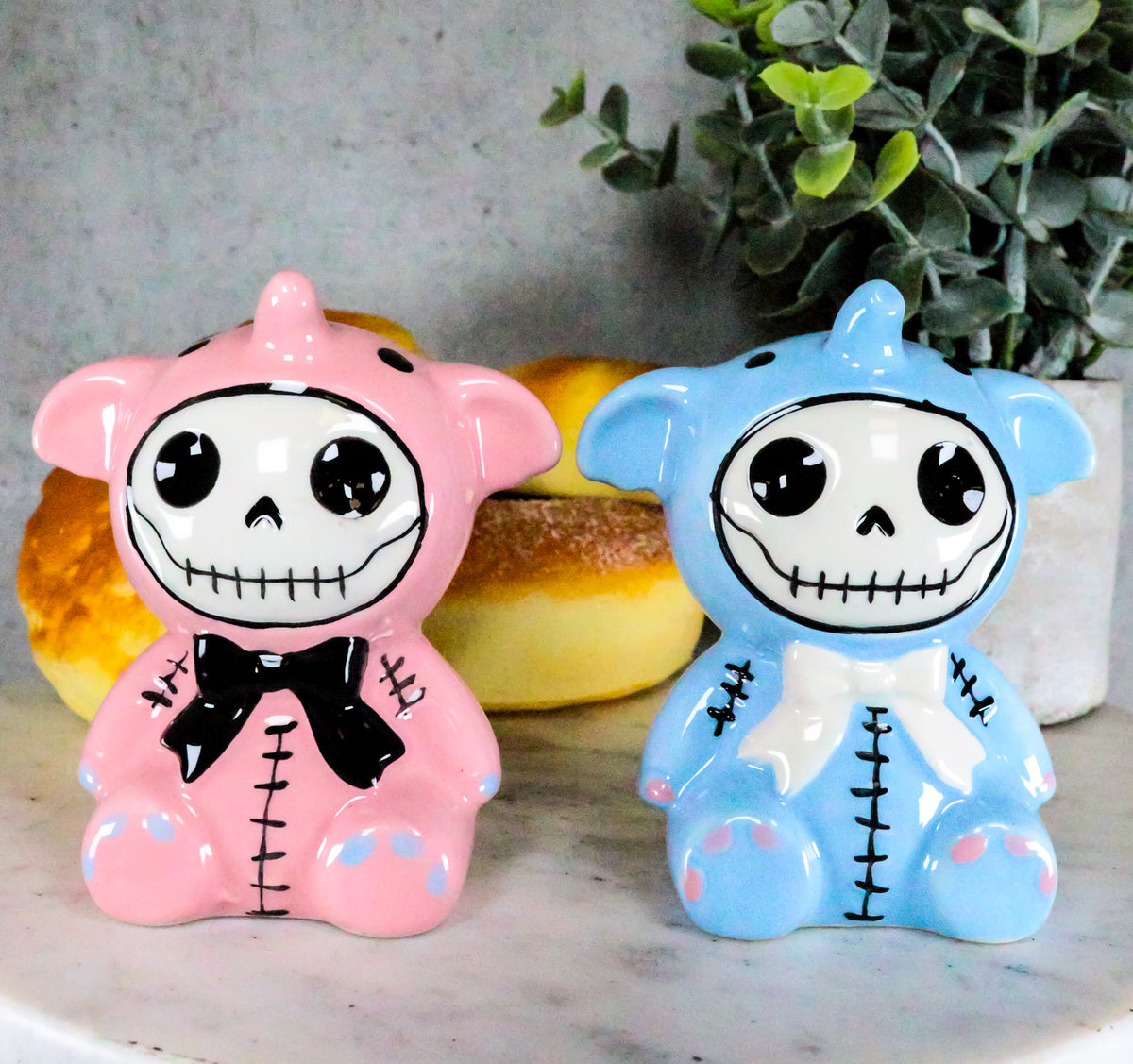 Ebros Furrybones Elephant Voodoo Skeleton Ceramic Salt And Pepper Shakers Set