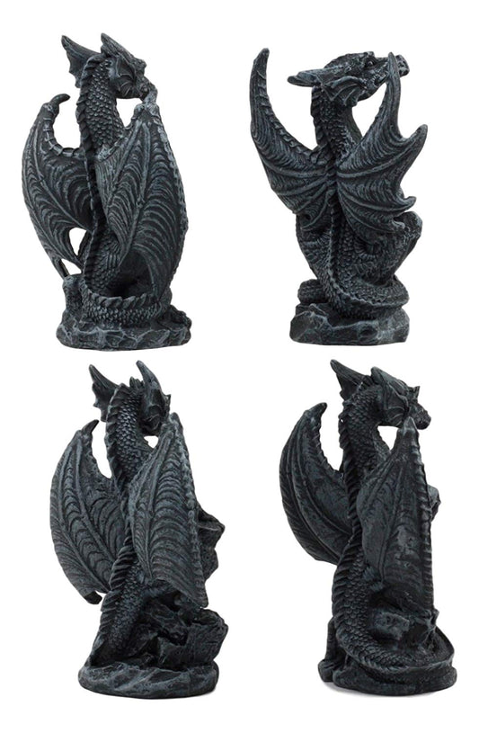 Ebros Faux Stone Fantasy Sentinel Guardian Dragons Statue Set Of 4 Dragon Miniature - Ebros Gift