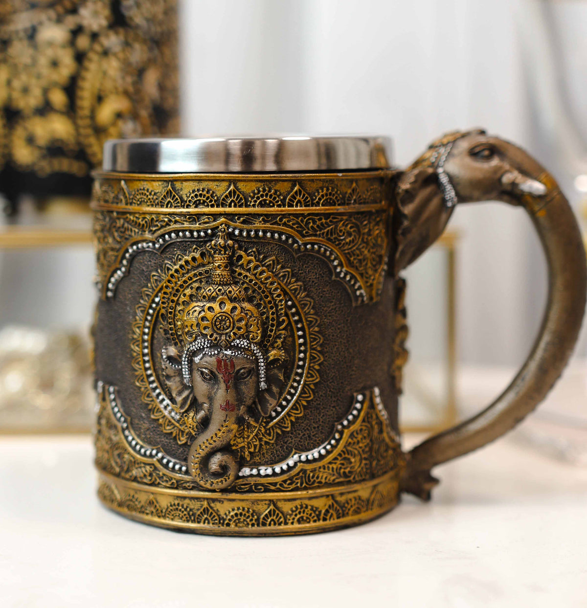 Hindu God Of Success Lord Ganesha Ganapati Coffee Mug With Elephant Trunk Handle