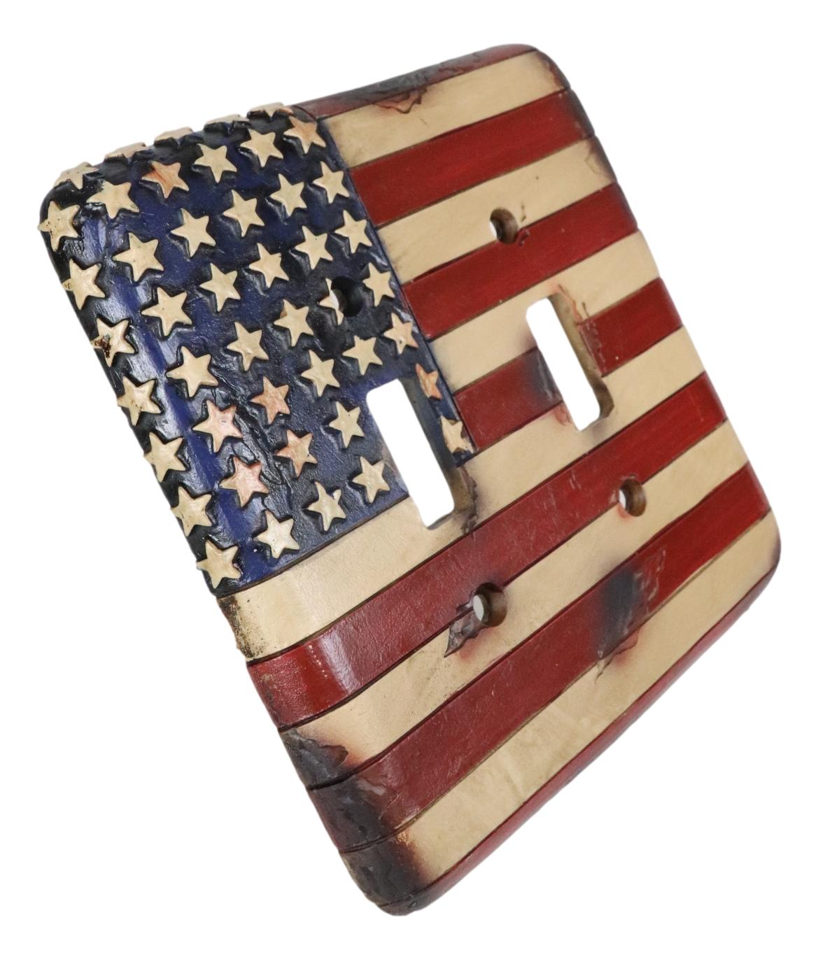 Set of 2 Rustic Patriotic USA American Flag Wall Double Toggle Switch Plates - Ebros Gift