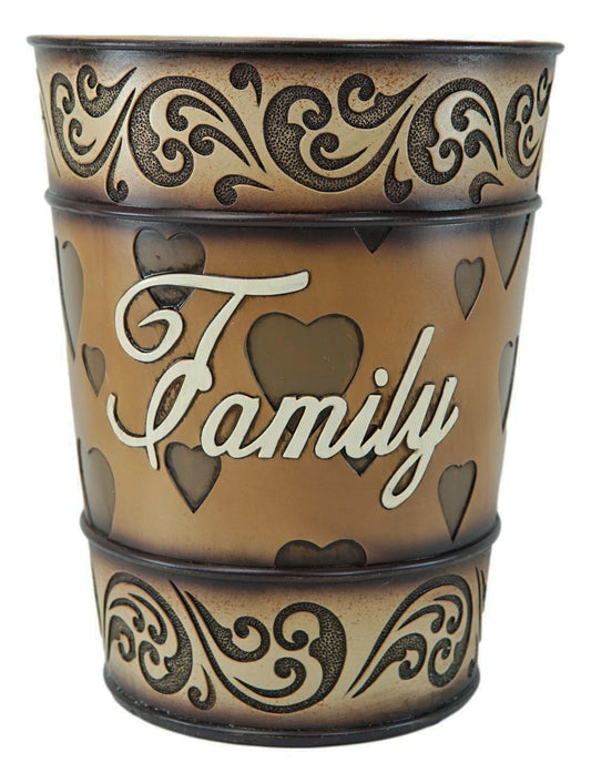 Western Rustic Tuscany Scroll Art Inspirational Family Waste Basket Trash Bin - Ebros Gift