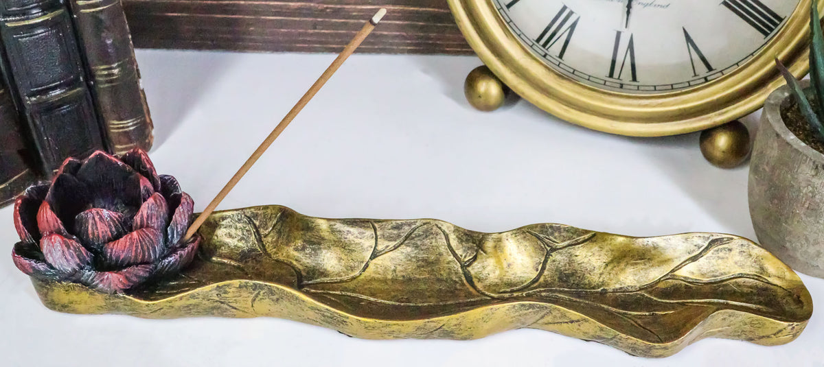 Lotus Flower Stick Incense Holder Burner Buddha Meditation Fengshui 10" Long