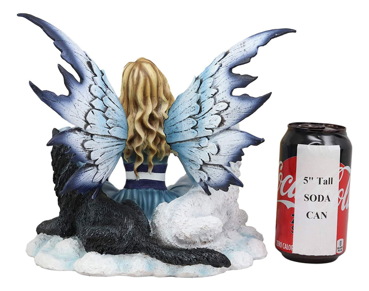 Ebros Blue Frozen Fairy Embracing Black and White Direwolves Statue 9" Long Fantasy FAE Pixie with Wolves in Snow Woodlands Tundra Scenery Figurine Decor of Wolf Timberwolf Fantasy Magic Nymph - Ebros Gift