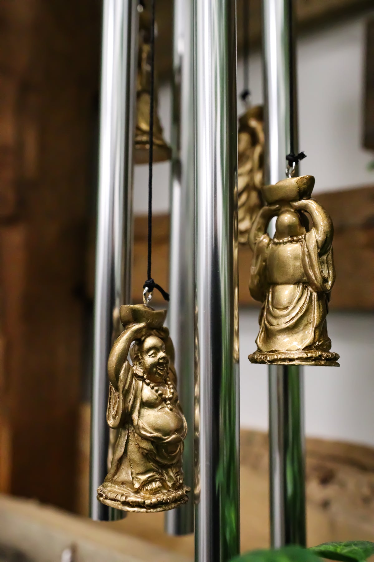 Feng Shui Lucky Buddha With Golden Nugget Wind Chime 23"Long Garden Patio Decor - Ebros Gift
