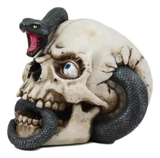 Ebros Gift Large Hissing Black Mamba Venom Snake Skull with Bloodshot Eyes Figurine 7" L Gothic Macabre Serpent Skeleton Cranium 3D Statue Halloween Spooky Decor Day of The Dead Graveyard Sculpture