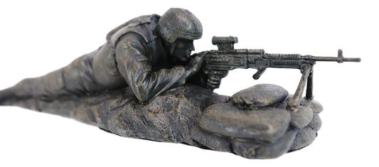 War Marine Scout Sniper Soldier With Long Range Rifle Gun On Tripod Stand Statue