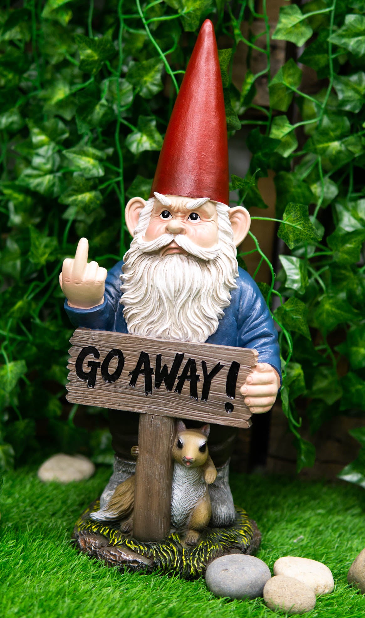 Ebros Rude Garden Greeter "Go Away!" Gnome Dwarf Not Welcome Statue 17.75"H Patio Outdoor Poolside Figurine As Whimsical Decor Magical Fantasy Gnomes Decoration