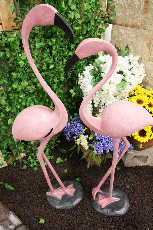Ebros Gifts Large Set of 2 Colorful Tropical Rainforest Pink Flamingo Garden Statues - Ebros Gift